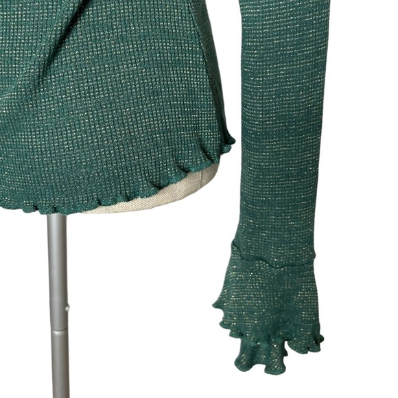 Free People Intimately Say When Metallic Green Ruched Tie Long Sleeve Shirt M - Picture 12 of 14